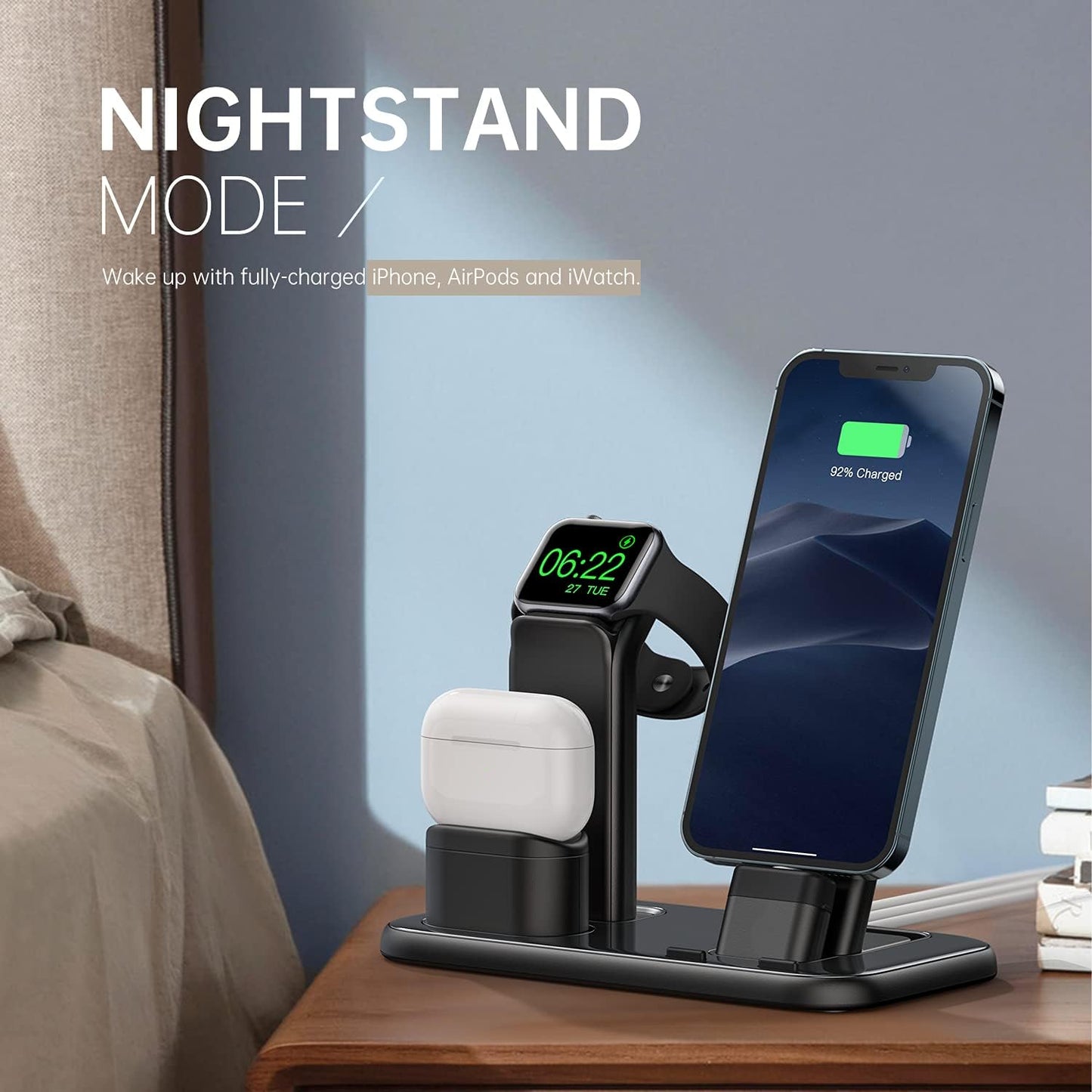 Upgraded 3 in 1 Charging Stand for Iwatch Series 7/6/5/4/3/2/1, Charging Station Dock Compatible with Airpods Pro/1/2 Iphone Series 13/12/11/Pro/X/Xs/Xr/8/7(Charger & Cables Required)